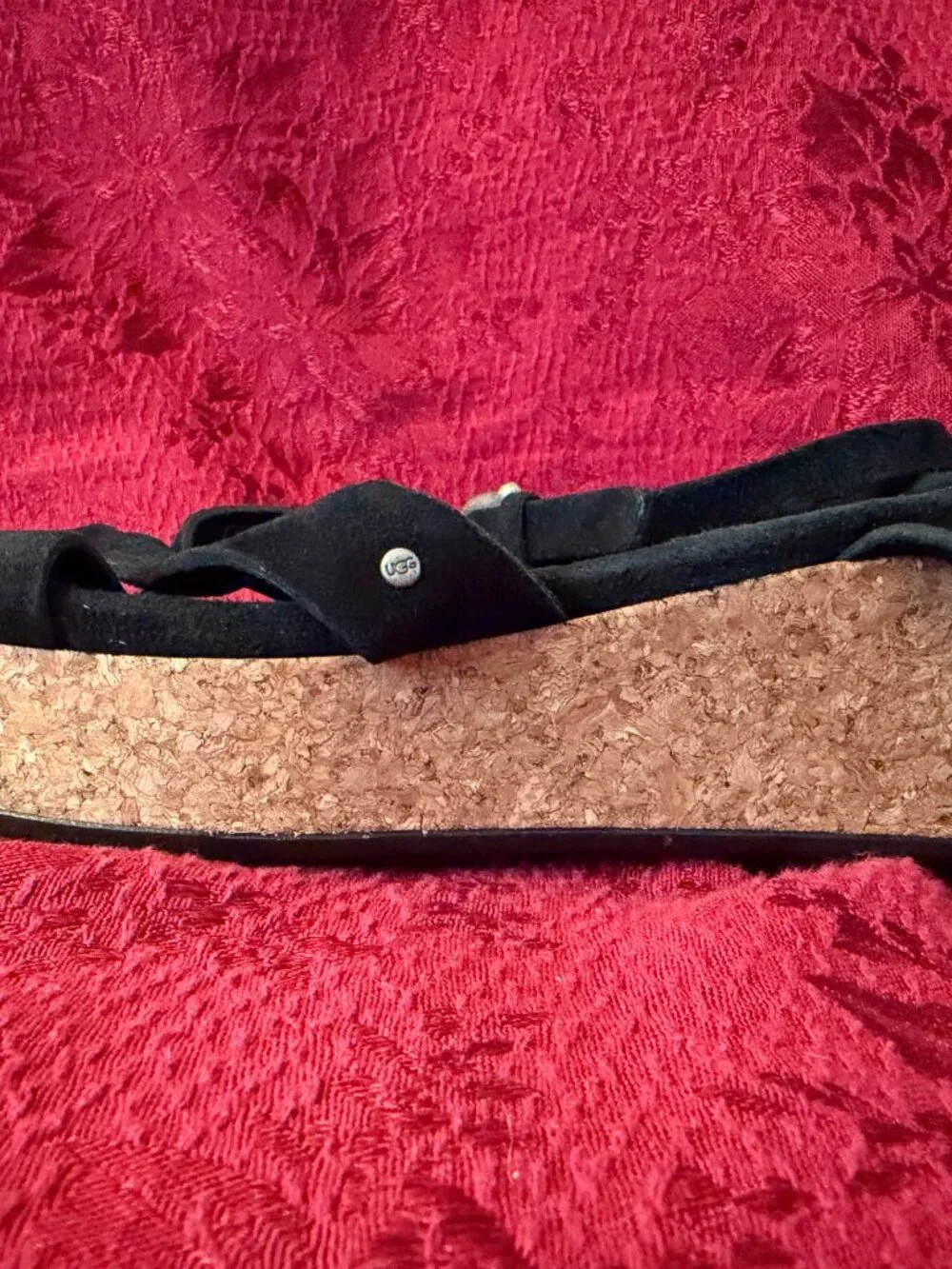 Ugg Uma Platform Black Suede Wedge Sandal Sz 10